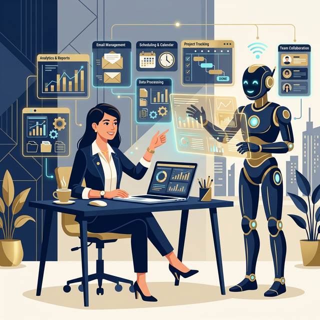 AIを使って効率的に複数のタスクをこなす概念図